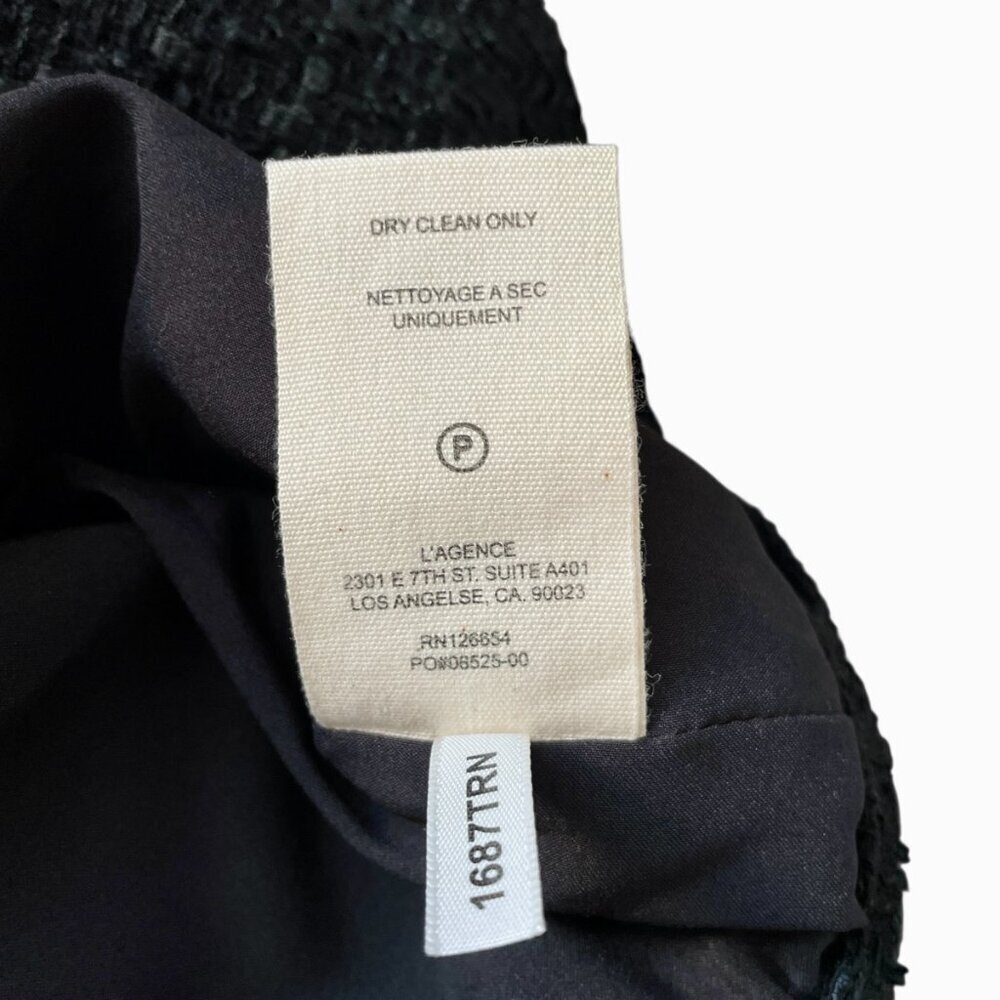 L’Agence Cove Cropped Tweed Jacket Size 8 Black Short Sleeve Polished - Picture 7 of 8